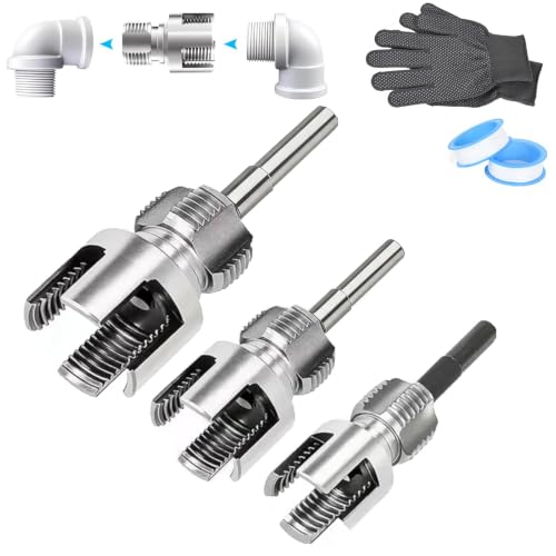 3PCS PVC Pipe Threader tool - Integrated internal & external pipe threading tool for 1/2& 3/4 & 1 PVC/Plastic PipesPipe thread cutting tool Electric Drill Compatible Pipe tapping and threading