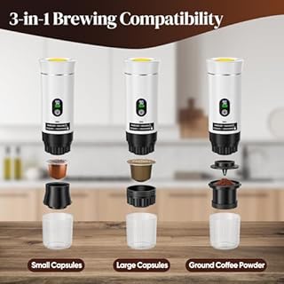 GJCrafts Macchina da caffè portatile, 3 in 1 a batteria macchina per caffè espresso, compatibile con capsula e caffè macinato, gadget per camper e regali da campeggio (bianco)