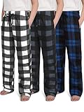 IHU 3 Pack Boys Pajama Pants Kids Micro Fleece Pj Bottoms Sleepwear Plaid Lounge Pant with Drawstring Pockets Boy Clothes Pockets Gray, Indigo, White Buffalo Plaid Set,12-14 Years