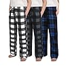 IHU Paquete de 3 pantalones de pijama para niños, suaves, de microforro polar, ropa a cuadros, pantalones de pijama con bolsillos con cordón