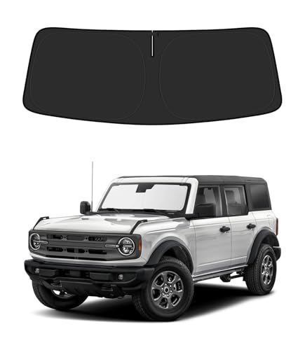 BIBLOZ Car Windshield Sun Shade for Ford Bronco 2021-2025 2026 Accessories Foldable Car Sunshade Front Windshield Sun Visor PET Reflective Material(Not for Bronco Sport)