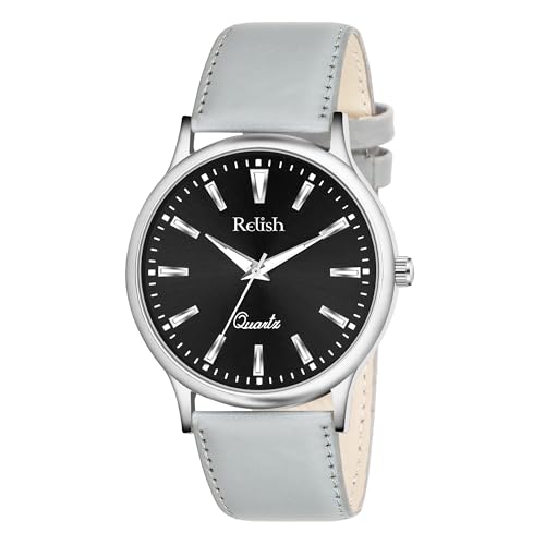 Image of Relish Watch for Men & Boys with Grey & Black PU Leather Strap, Quartz Analog Wrist Watch