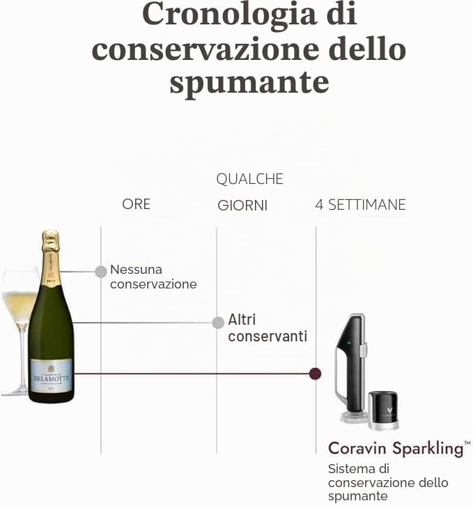 Coravin Sistema di Conservazione per Spumante - Conserva lo Spumante per 4 Settimane - Salvavino per Spumante - con Capsule Pure di CO2 Gas Spumante - per Champagne e Altri Spumanti
