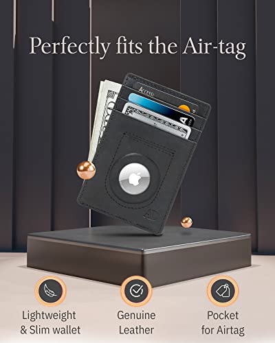 Access Denied Genuine Leather Air Tag Holder - Slim Minimalist Wallets For Men & Women - Front Pocket Thin Mens Wallet RFID Credit Card Holder Gifts For Men - Air Tag NOT Included3