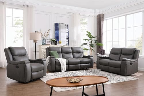 mymai Sofagarnitur, Polstergarnitur 3tlg, Grau Kunstleder, Sofa Mit Relaxfunktion, Couchgarnitur, Wohnzimmer Sofa, Couch, Sofa Set für Wohnzimmer
