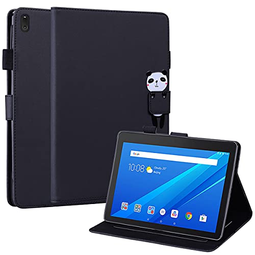 FERLAN Funda Compatible con Lenovo Tab E10 TB-X104F 10.1' con Portalápiz,Ultra Slim PU Protectora Carcasa con Función de Soporte Carcasa de Dibujos Animados Divertida,Negro