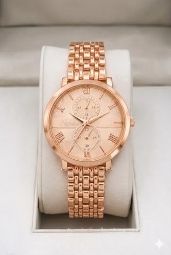 Image of STYLEDOSE Women's Luxury Black Analog Watch - Rose Gold Roman Numerals with Stylish Metal Chain Strap Wrist Watches for Women's & Girls&Miss&Ladies