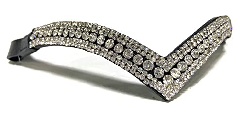 Countrypride Equipride Beautiful V Shape Bling Crystal Browband Sparkly 5 Row Clear (Brown Leather, Full (16"))