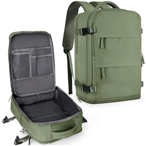 Image of coowoz Large Travel Backpack For Women Men,Carry On Backpack Flight Approved,Hiking Backpacks Waterproof Outdoor Rucksack Casual Daypack Travel Bag Essentials Personal Item Backpack(Gray Green)