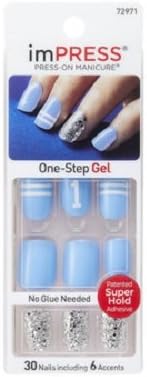 Kiss Products Impress Gel Nails with Glitter Accents, Tiebreaker, Light Blue