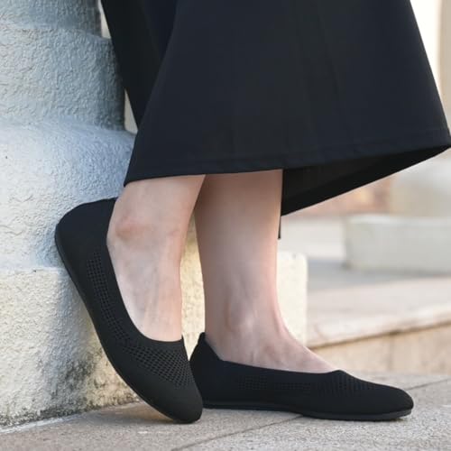Image of poemlady Women's Ballet Flat Shoes Dress Shoes Knit Round Toe Slip On Ballerina Walking Flats Shoes for Woman Low Wedge Casual