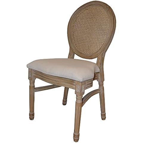 EME Mobiliario Silla Medallón Luis XVI con Respaldo de Rejilla de ratán Natural Cover