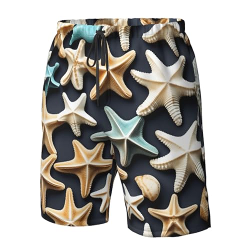Seashell Starfish Print Mens Casual Shorts Drawstring Summer Beach Stretch Shorts Novelty Swimtrunks4