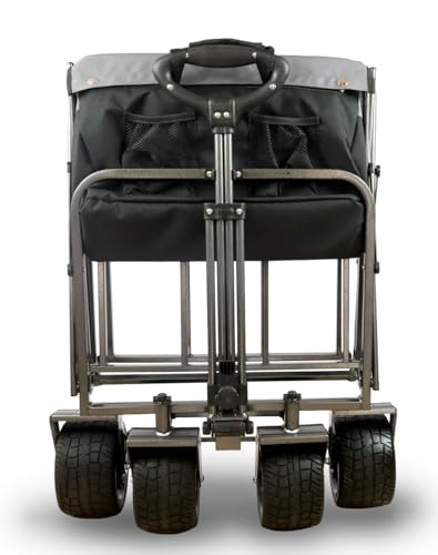 FROSAL Bollerwagen faltbar Alex in schwarz/grau Kinder Strandwagen klappbar Handwagen für Strand, Wald & Wiese – Bild 6