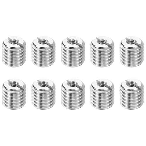 sourcing map Thread Adapters Sleeve Reducing Nuts, 10Pcs M10*1.5 Male to M4*0.7 Female Stainless Steel Nuts Screws Reducer Conversion Fastener, Threaded Insert Repair Sleeve Reducer Nut, Silver