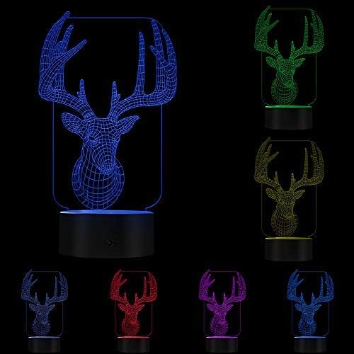 The Geeky Days Deer 3D Optical Illusion Table Desk Lamp Animal Modern Night Light LED Color Changing Light Hunting Gift