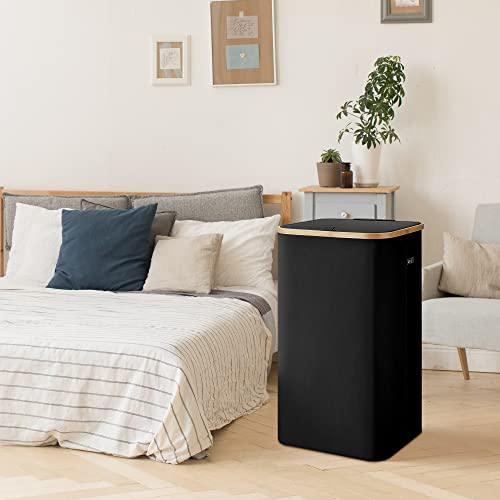 Bellzacasa Laundry Hamper With Lid, Black 100L Large Washing Basket For Laundry With Handles Laundry Basket For Bedroom Bamboo Bathroom Bin #TOP6