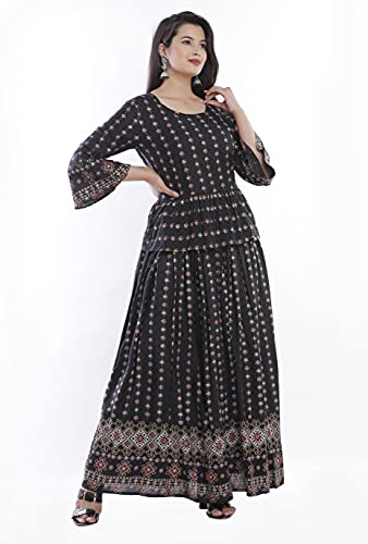 Image of Women's Rayon Printed Top and Skirts Set