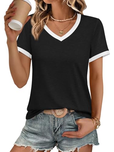 ATHMILE Womens Short Sleeve T-Shirts Summer Tops Casual Soft Tunic V Neck Basic Workout Clothes Spring Fashion Outfits 2025