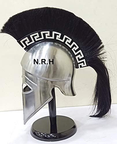 Nautical Replica Hub Medieval Greek Corinthian Helmet Wearable Armor Helmet with Plumes Silver Finish Roman Trojan Halloween Helmet W/Stand