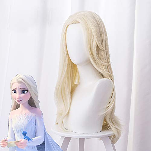 Perruque Elsa Reine des Neiges 2, cadeau idéal filles cheveux longs de fête jaune
