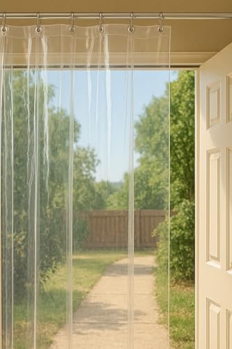 Image of STITCHNEST PVC Transparent AC Curtain | Waterproof Door Curtain | Quick Water Release | Dust & Insect Protection | Energy Saving Cooling Barrier | 7 Feet (Pack of 1)