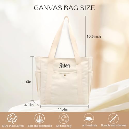 Bolso tote personalizado con nombre bordado, bolso de lona grande para uso casual, compras y hombro para mujeres miniatura 5