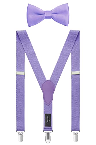 CEAJOO Boys Suspenders and Bow Tie Set Adjustable 24 Purple