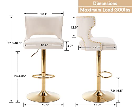 PU Leather Swivel Bar Stools Set of 2 Adjustable Counter Height Barstools with Open Back/Base Upholstered Modern Bar Chairs for Kitchen Island/Dining Room/Home Bar,Beige - Image 4