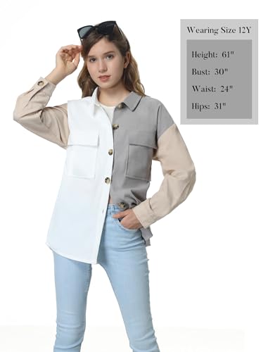 Image of Mebius Girls Shacket Jacket Long Sleeve Plaid /Corduroy Color Block Button Down Casual Collared Shirt with Pocket