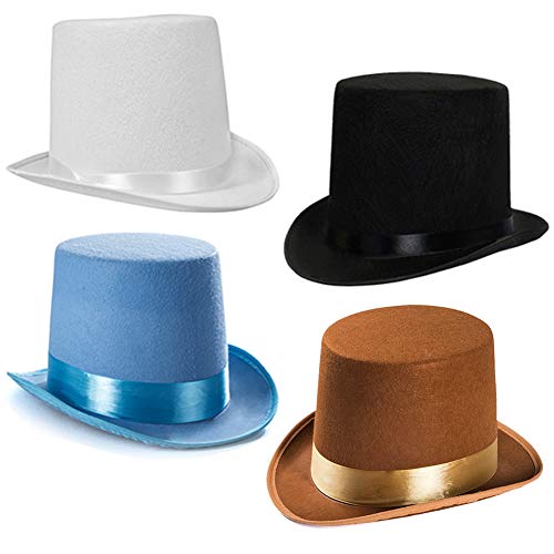 Top Hats - Costume Hat - Party Hat - Stovepipe Hat - Magician Hat- Colored Top Hats (4 Pack) by Tigerdoe