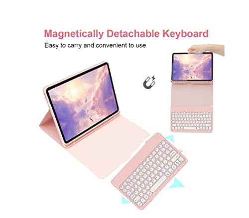 Lrufodya Keyboard Case For Samsung Galaxy Tab A7 Lite 8.7" 2021, Candy Colors Detachable Round Keys Wireless Keyboard (Usb C Port) Slim Cover For Model Sm-T220 T225 T227 (Pink) #TOP3