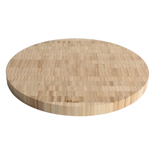 Oster Capeheart Round End Grain Bamboo Cutting Board Set – 14 Wooden Durable Kitchen Chopping Carving Boards with Juice Grooves, Oil Finished