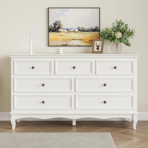 RoyalCraft White 7 Drawer Dresser for Bedroom, Modern Chest of Drawers with Solid Wood Legs and Painted Finish, Wooden Storage Closet Cabinet Organizer for Living Room, Hallway - Image 6