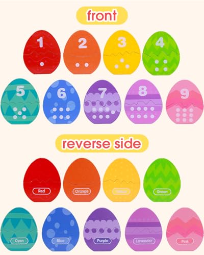 OEUVI Toddlers Learning Toys Wooden Number Counting Montessori Educational Toys Matching Eggs Dinosaur Toys Sorting Fine Motor Games Christmas Birthday Easter Gift for Kids Boys Girls Ages 3+ - Image 3