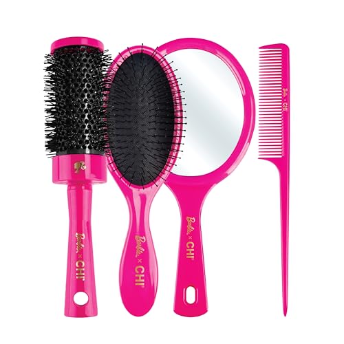 CHI X Barbie 65th Anniversary 4-Piece Styling Kit, Includes Rattail Comb, Paddle Brush, Round Brush & Mirror