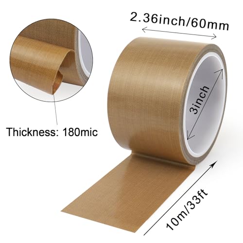 Image of BOMEI PACK PTFE Glass Cloth Tape, 2.4 inchx 33 ft High Temperature PTFE Tape Abrasion Resistant Surface Protection for Vacuum Sealer Machine, Hand Impulse Sealers Insulation Coated