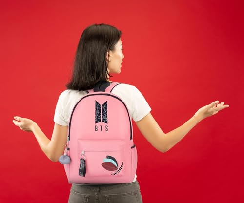 Image of BTS Backpack for Girls & Boys | Stylish Waterproof School Bag with Fashion Design & Pom Pom Keychain | Lightweight Travel & College Backpack for Teens & K-Pop Fans-Best Gift