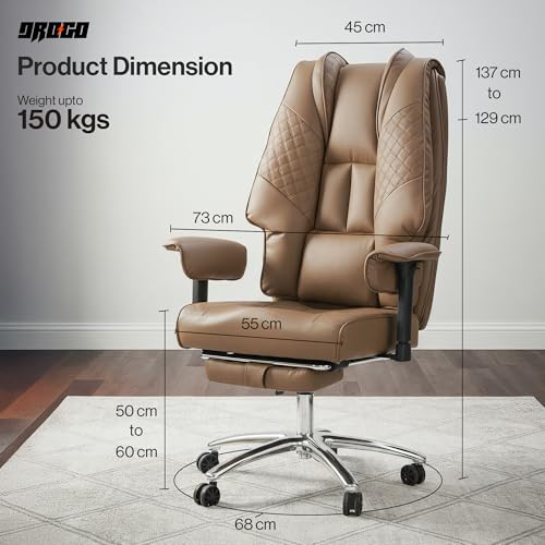 Image of DROGO Monarch Pro Ergonomic Office Chair for Work from Home 400LBS | Computer Chair for Study with High Back, Cushion Seat, Armrest, Head&Lumbar Support | Gaming Chair with Footrest & Recline (Brown)