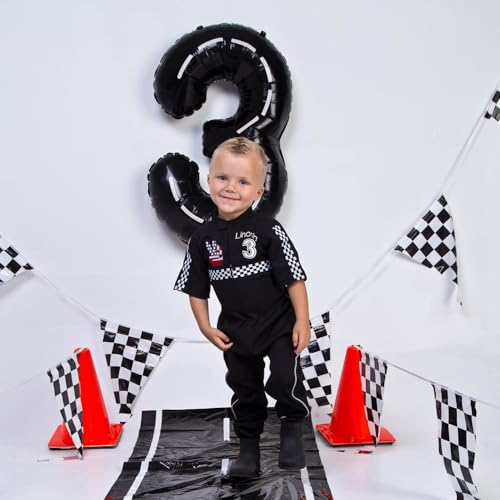 Image of Race Car 3 Balloon, Number Balloons 40 Inch, 3rd Black Birthday Decorations, Racing Birthday Decorations, Number 3 Balloon