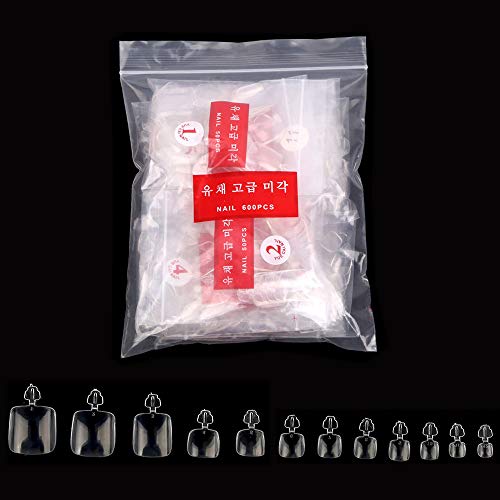AORAEM False Toenails 12 Sizes Full Cove French Toe Nail Tips Clear Toenails Artificial Short for Nail Salons and DIY Nail Art (Clear)