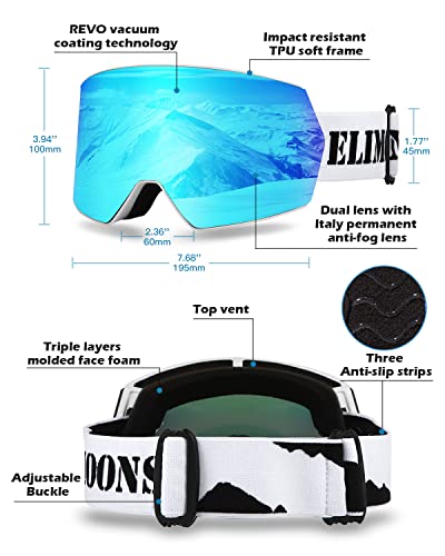 Elimoons Ski Goggles For Men Women Youth, Snowboard Goggles For Adults, Otg Snow Goggles Anti Fog Uv400 Protection #TOP2