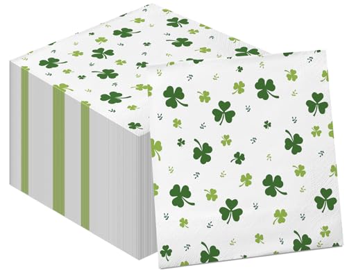 St Patricks Day Napkins Shamrock Napkins - 50 Pack Green Cocktail Paper Napkins Disposable for Party Supplies 6.5x6.5 Inch