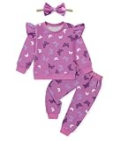 WESIDOM Toddler Girl Outfits Printing Ruffle Long Sleeve Top+Pants+Headband Cute Toddlers Clothes for Girls 4-5T