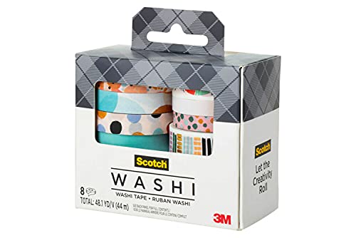 Image of Scotch Washi Tape, Abstract Modern Design, 8 Rolls, Great for Bullet Journaling, Scrapbooking and DIY Decor (C1017-8-P19)