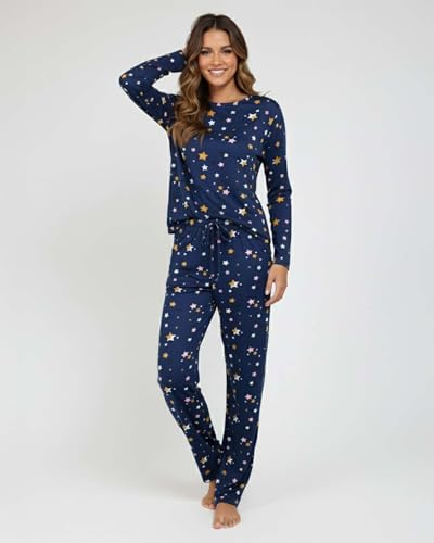 Image of Real Essentials 2 Pack: Women's Long Sleeve Pajama Sets - Soft Comfy 2 Piece PJ Set Matching Ladies Sleepwear (Plus Size)