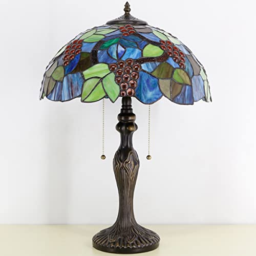Zjart Tiffany Lamp W16H24 Inch Blue Stained Glass Grapes Table Lamp Bedside Nightstand Desk Reading Lamp Work Study Desktop Light Decor Home Kids Bedroom Living Room Office Pull Chain Switch #TOP5