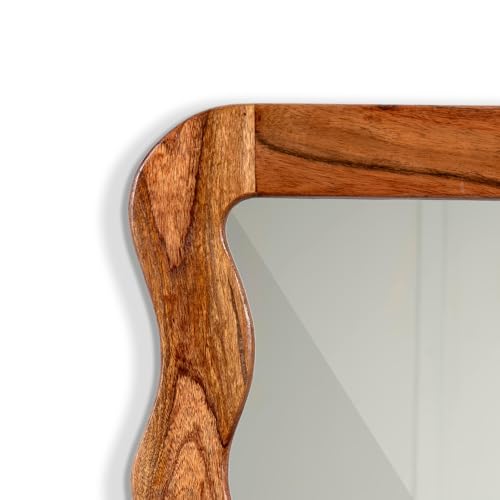 Image of FURNWEAVE Jevar Antique Wall Mirror - Premium Solid Wood Frame | Modern Wall Mounted Decorative Mirror for Living Room | Handcrafted Wall Hanging Mirror for Bathroom Wall & Room Corner | Natural