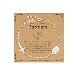 Baptism Gifts for Teenage Girls Women Christening Silver Cross Bracelet Virgin Mary Rosary Beads Charm Link Chain Jewelry Christian Religious Easter Presents for Daughter Granddaughter Teen Kids