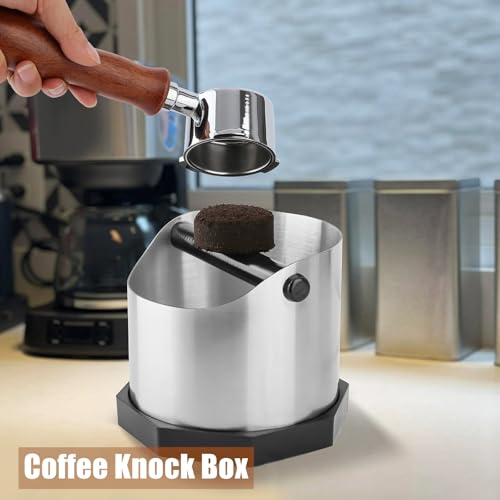Gocoffun Coffee Knock Box, Large Capacity Espresso Knock Box with Non-Slip Base, Coffee Measuring Cup,Coffee Puck Knock Box Stainless Steel for Espresso Machine Coffee Grounds (Silver) - Image 7
